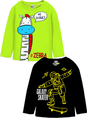 MINI MYN Boys Graphic Print Cotton Blend Regular T Shirt(Multicolor, Pack of 2)