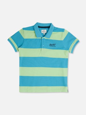 Pepe Jeans Boys Striped Pure Cotton T Shirt(Blue, Pack of 1)