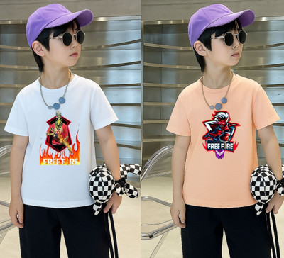 Lecowar Boys Printed Polyester Regular T Shirt(White, Pink, Pack of 1)