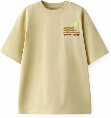 Alan Jones Boys Printed Cotton Blend Oversized T Shirt(Light Green, Pack of 1)
