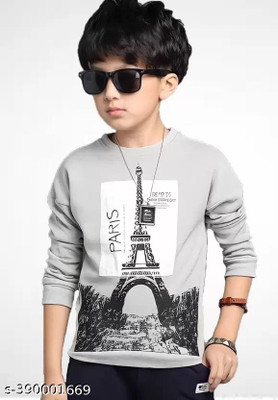 Xite Tees Boys & Girls Typography Pure Cotton Regular T Shirt(Grey, Pack of 1)
