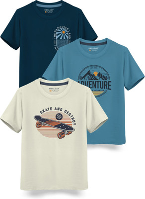 Hellcat Boys Printed Cotton Blend Regular T Shirt(Multicolor, Pack of 3)
