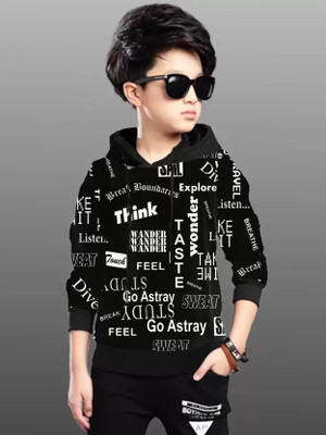Quity Fashion Boys Typography, Printed Cotton Blend Regular T Shirt(Black, Pack of 1)