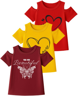 fasla Baby Girls Casual Cotton Blend Top(Red, Maroon, Pack of 3)
