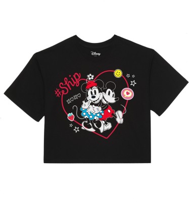 Disney By Wear Your Mind Girls Printed Pure Cotton T Shirt(Black, Pack of 1)