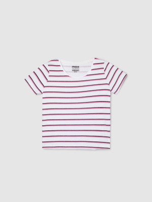 MAX Baby Girls Striped Pure Cotton Regular T Shirt(Pink, Pack of 1)