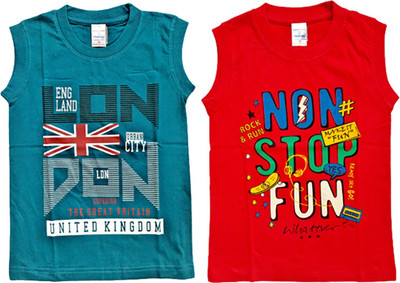 Vivin Collection Boys Graphic Print Cotton Blend Regular T Shirt(Multicolor, Pack of 2)