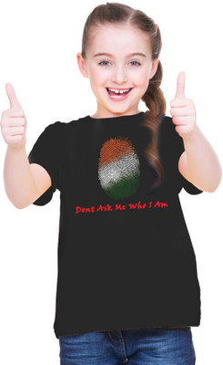CHOMBOOKA Girls Typography, Printed Polyester Oversized T Shirt(Black, Pack of 1)
