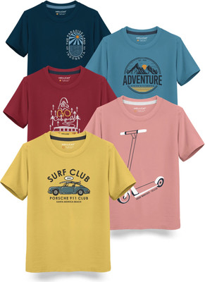 Hellcat Boys Printed Cotton Blend Regular T Shirt(Multicolor, Pack of 5)