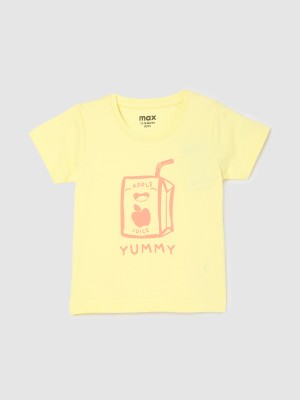 MAX Baby Boys Typography, Printed Pure Cotton T Shirt(Yellow, Pack of 1)