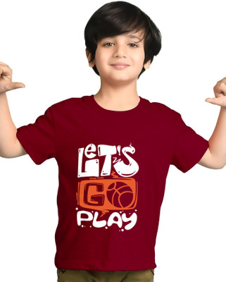 AOOSH Boys Typography Cotton Blend Regular T Shirt(Maroon, Pack of 1)