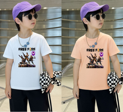 Lecowar Boys Graphic Print Polyester Regular T Shirt(White, Pink, Pack of 2)