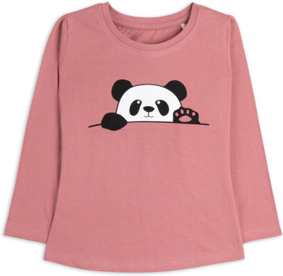 Ariel Girls Printed Pure Cotton Regular T Shirt(Pink, Pack of 1)