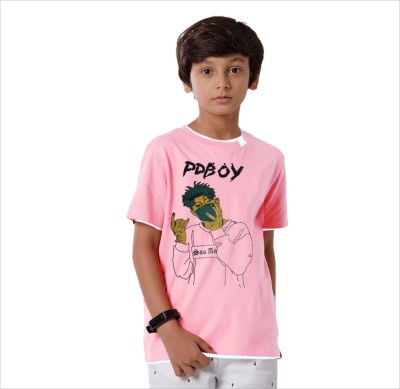 TB Blue Boys Typography, Printed Pure Cotton Slim T Shirt(Pink, Pack of 1)