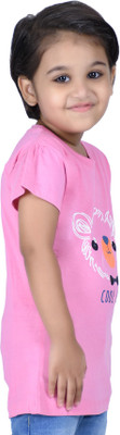 stylestorm Girls Graphic Print Pure Cotton Regular T Shirt(Pink, Pack of 1)