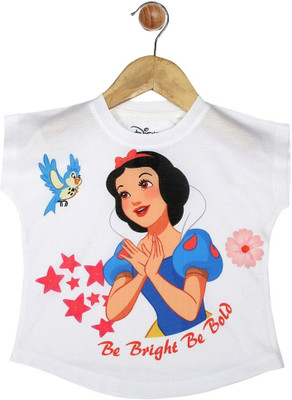 YK Disney Girls Graphic Print Pure Cotton Regular T Shirt(Multicolor, Pack of 2)