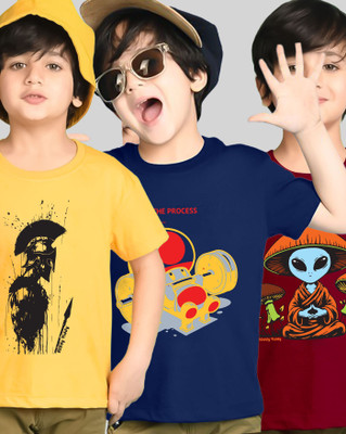 AOOSH Boys Graphic Print Cotton Blend Regular T Shirt(Multicolor, Pack of 3)
