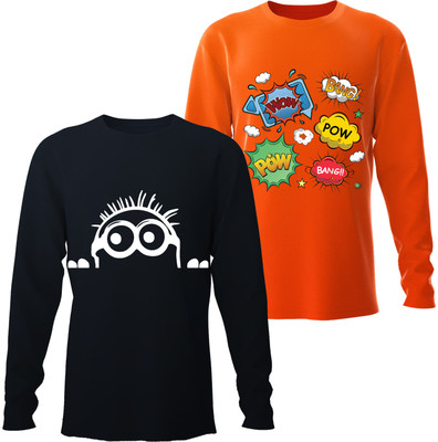 THINK Boys & Girls Printed Pure Cotton, Organic Cotton Regular T Shirt(Multicolor, Pack of 2)