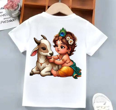 INDIAN EAGLE Boys & Girls Printed Polyester Regular T Shirt(White, Pack of 1)