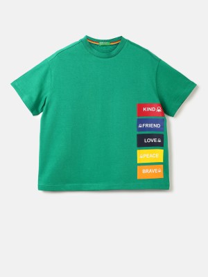 United Colors of Benetton Boys Printed Pure Cotton T Shirt(Green, Pack of 1)