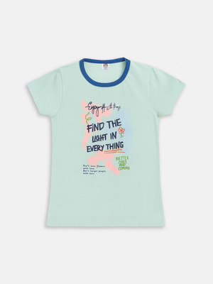 Here&Now X Game Begins Baby Girls Printed Cotton Blend Regular T Shirt(Green, Pack of 1)