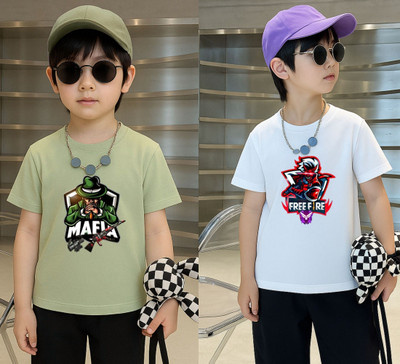 Lecowar Boys Printed Polyester Regular T Shirt(Green, White, Pack of 1)