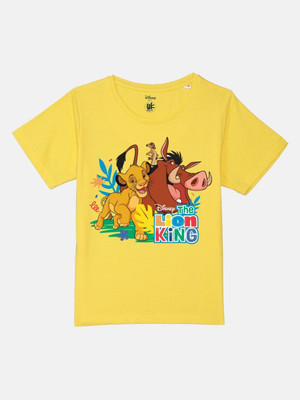 YK Disney Boys Graphic Print Pure Cotton Regular T Shirt(Yellow, Pack of 1)