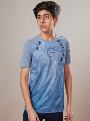 TECHNOSPORT Boys Graphic Print Polyester Slim T Shirt(Blue, Pack of 1)