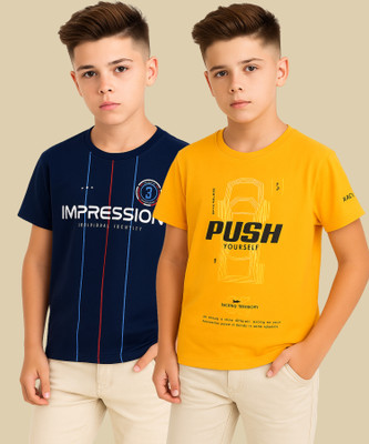 RASPY Boys Graphic Print Pure Cotton Regular T Shirt(Multicolor, Pack of 2)
