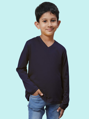 FBAR Boys Solid Pure Cotton Regular T Shirt(Dark Blue, Pack of 1)