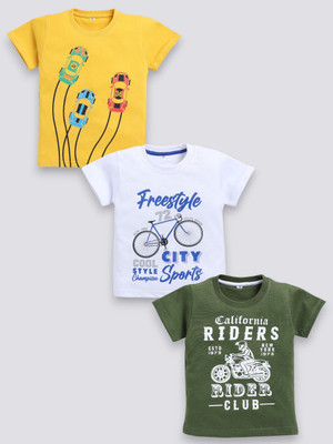 carrydreams Boys Graphic Print Pure Cotton Regular T Shirt(Multicolor, Pack of 3)