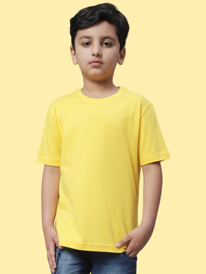 FBAR Boys Solid Pure Cotton Regular T Shirt(Yellow, Pack of 1)