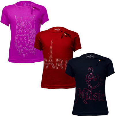 Eazy Trends Girls Printed Pure Cotton Regular T Shirt(Multicolor, Pack of 3)