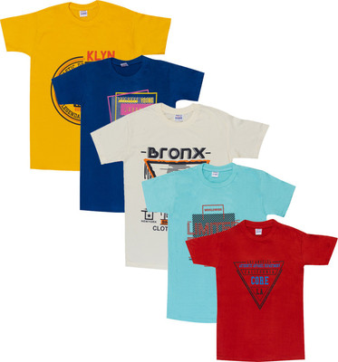 POWERmerc Boys & Girls Printed Pure Cotton Regular T Shirt(Multicolor, Pack of 5)