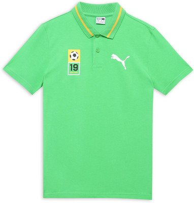 PUMA Boys Solid Cotton Blend Regular T Shirt(Green, Pack of 1)