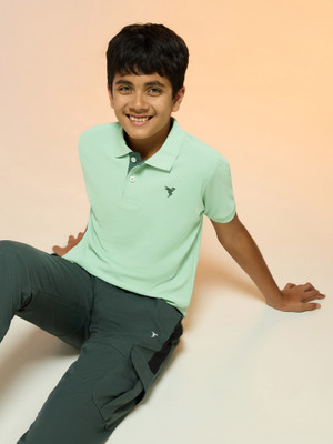 TECHNOSPORT Boys Solid Polyester Regular T Shirt(Green, Pack of 1)