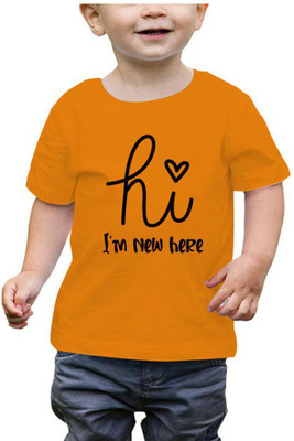 RAINBOWTEES Baby Boys & Baby Girls Printed Pure Cotton Regular T Shirt(Yellow, Pack of 1)