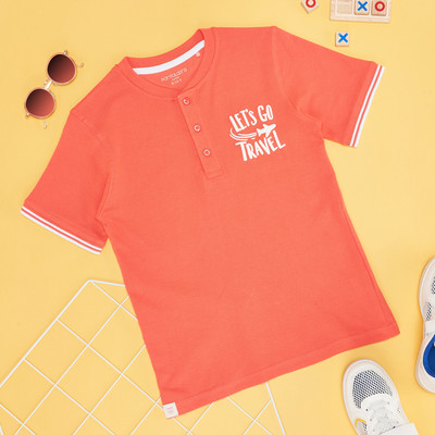 Pantaloons Junior Boys Solid Pure Cotton Regular T Shirt(Pink, Pack of 1)