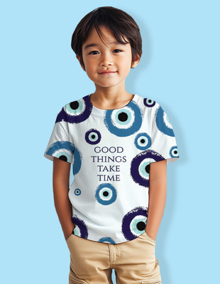 Nusyl Boys Graphic Print Polyester Regular T Shirt(White, Pack of 1)