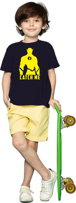 MH FASHION TRENDS Boys Printed Polyester Oversized T Shirt(Black, Pack of 1)