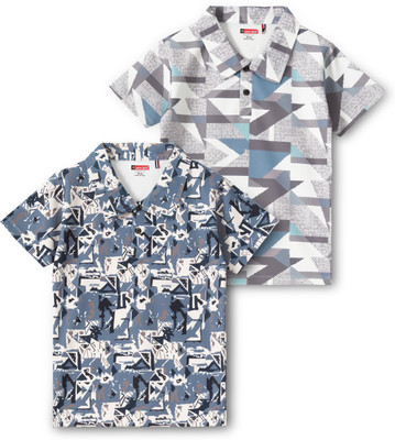 JACKBOY Boys Graphic Print Polycotton Regular T Shirt(Grey, Pack of 2)