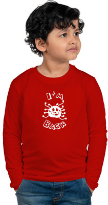 CHOMBOOKA Boys & Girls Typography, Printed Cotton Blend Regular T Shirt(Red, Pack of 1)