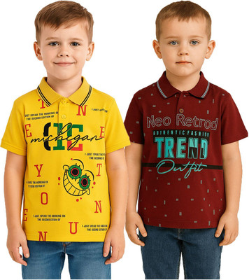CUTEBOYS Boys Printed Cotton Blend Regular T Shirt(Multicolor, Pack of 2)