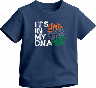Luv My India Boys & Girls Graphic Print Pure Cotton Regular T Shirt(Blue, Pack of 1)