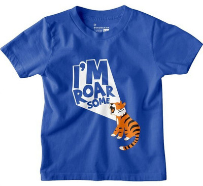 BonOrganik Boys Printed Pure Cotton Regular T Shirt(Blue, Pack of 1)