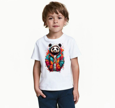 INDIAN EAGLE Boys & Girls Printed Polyester Regular T Shirt(White, Pack of 1)