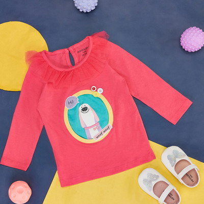 Pantaloons Baby Baby Girls Printed Pure Cotton Regular T Shirt(Pink, Pack of 1)