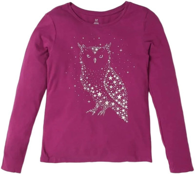 GAP Girls Graphic Print Organic Cotton Regular T Shirt(Pink, Pack of 1)