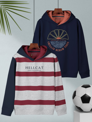Hellcat Boys Printed, Striped Cotton Blend Regular T Shirt(Multicolor, Pack of 2)