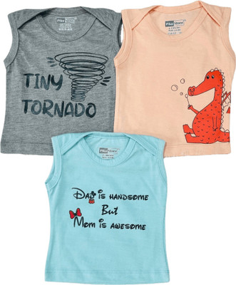 Piku Store Baby Boys & Baby Girls Graphic Print Cotton Blend Regular T Shirt(Grey, Pack of 3)